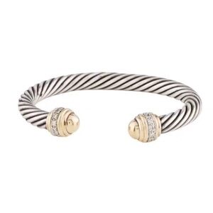 David Yurman 7mm Silver, 18kt Gold & Diamond Cable Bracelet!
